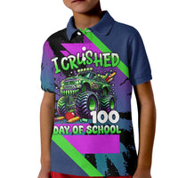 I Crushed 100 Days of School Monster Truck Kid Polo Shirt 100th Day Boys - Retro Radiant Pattern