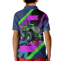 I Crushed 100 Days of School Monster Truck Kid Polo Shirt 100th Day Boys - Retro Radiant Pattern