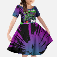 I Crushed 100 Days of School Monster Truck Kid Short Sleeve Dress 100th Day Boys - Retro Radiant Pattern