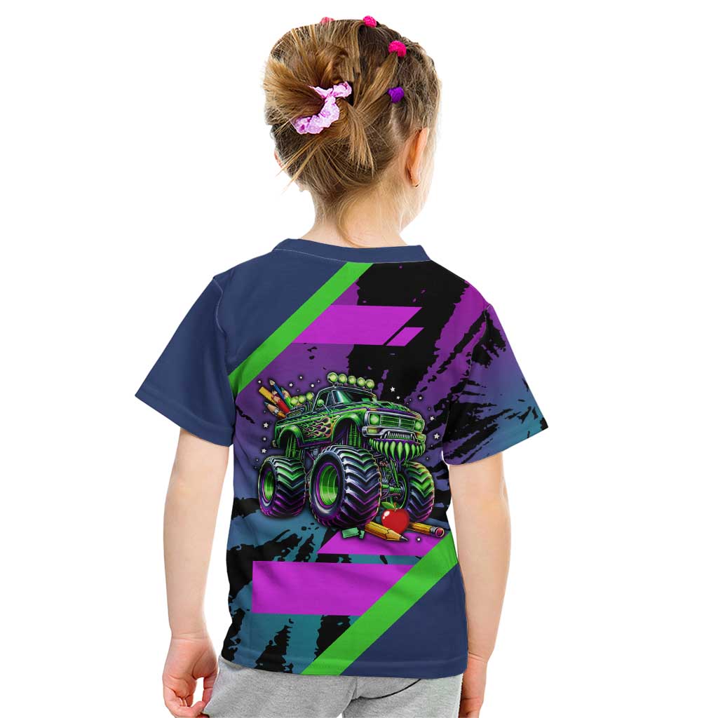 I Crushed 100 Days of School Monster Truck Kid T Shirt 100th Day Boys - Retro Radiant Pattern
