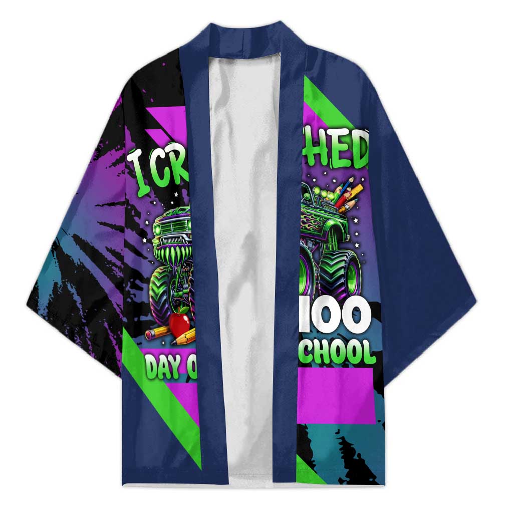 I Crushed 100 Days of School Monster Truck Kimono 100th Day Boys - Retro Radiant Pattern