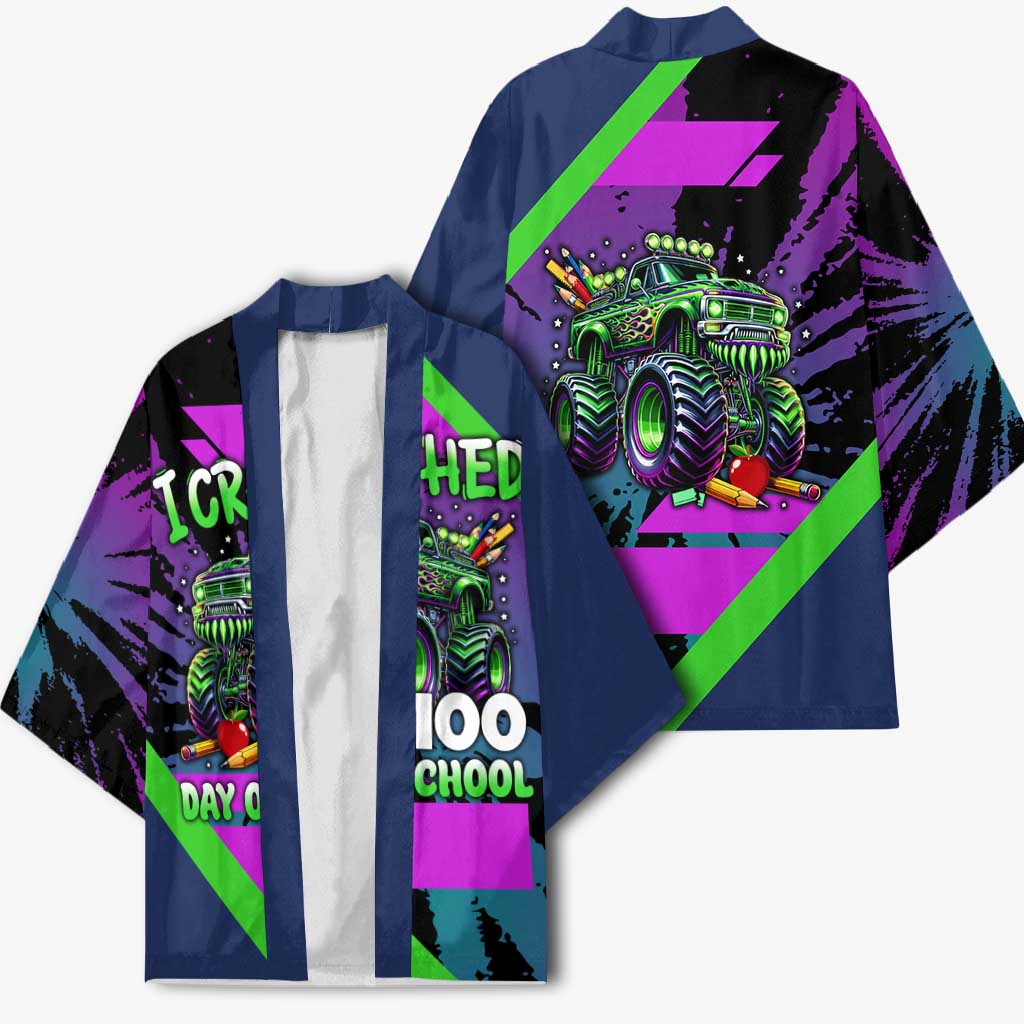 I Crushed 100 Days of School Monster Truck Kimono 100th Day Boys - Retro Radiant Pattern