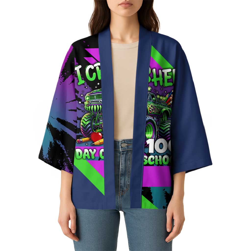 I Crushed 100 Days of School Monster Truck Kimono 100th Day Boys - Retro Radiant Pattern