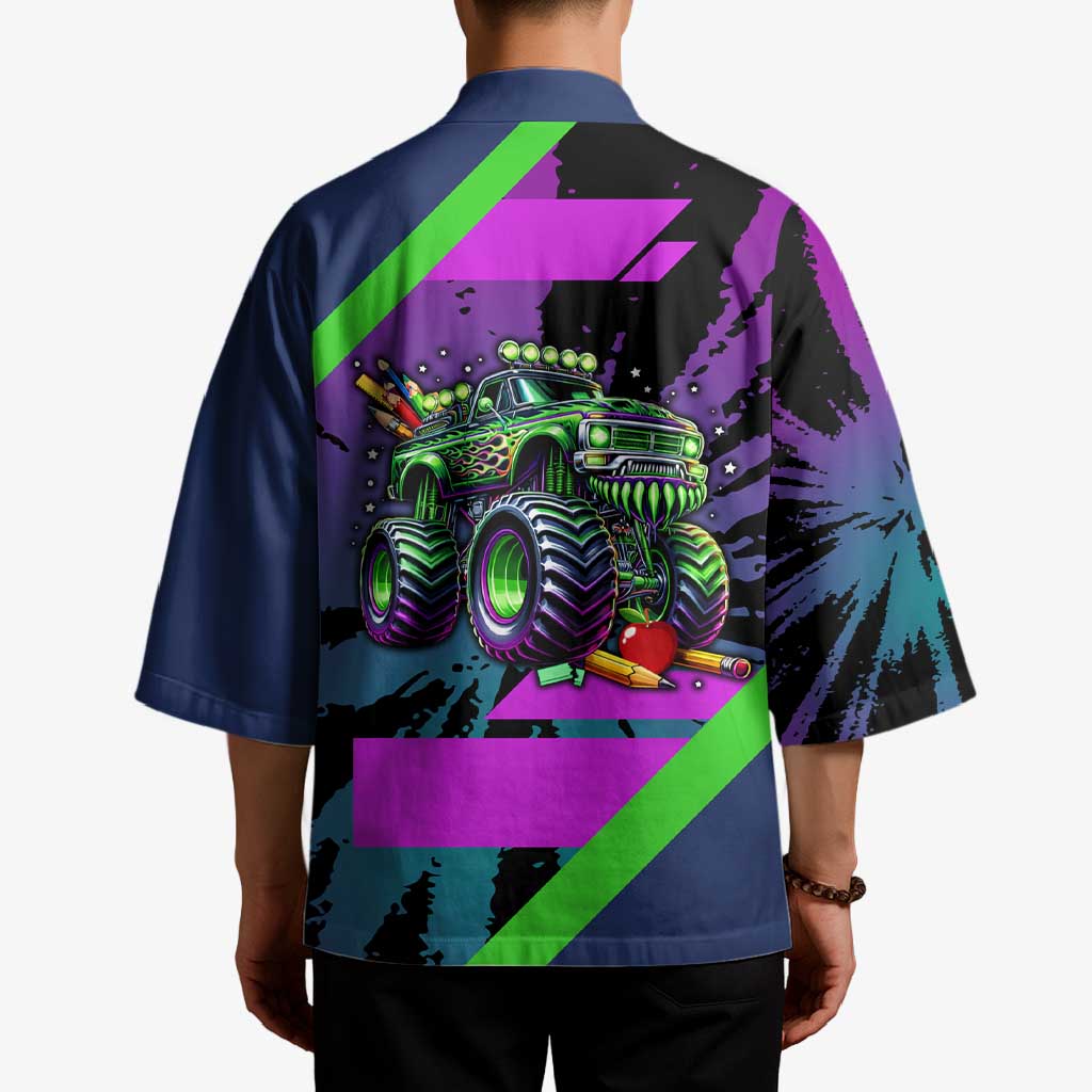 I Crushed 100 Days of School Monster Truck Kimono 100th Day Boys - Retro Radiant Pattern