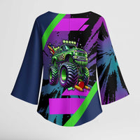 I Crushed 100 Days of School Monster Truck Kimono Sleeve Blouse 100th Day Boys - Retro Radiant Pattern