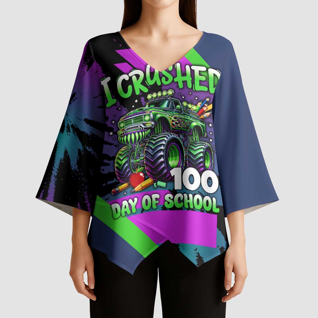 I Crushed 100 Days of School Monster Truck Kimono Sleeve Blouse 100th Day Boys - Retro Radiant Pattern
