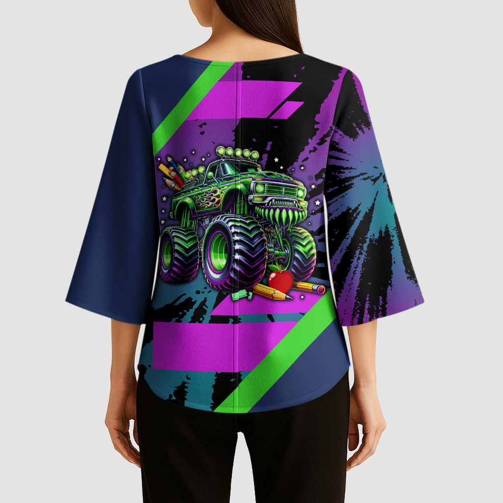 I Crushed 100 Days of School Monster Truck Kimono Sleeve Blouse 100th Day Boys - Retro Radiant Pattern