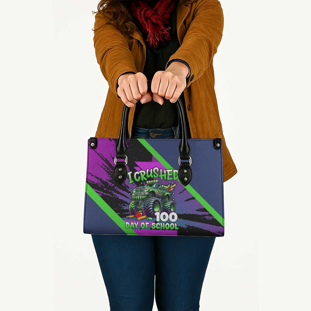 I Crushed 100 Days of School Monster Truck Leather Bag 100th Day Boys - Retro Radiant Pattern