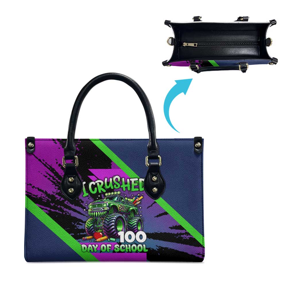 I Crushed 100 Days of School Monster Truck Leather Bag 100th Day Boys - Retro Radiant Pattern