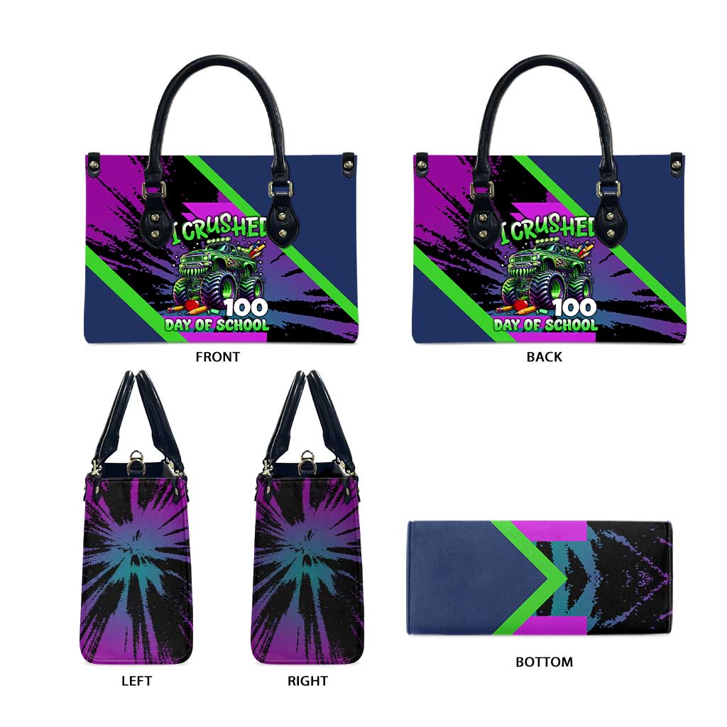 I Crushed 100 Days of School Monster Truck Leather Bag 100th Day Boys - Retro Radiant Pattern