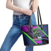 I Crushed 100 Days of School Monster Truck Leather Tote Bag 100th Day Boys - Retro Radiant Pattern