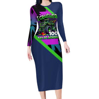 I Crushed 100 Days of School Monster Truck Long Sleeve Bodycon Dress 100th Day Boys - Retro Radiant Pattern