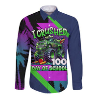 I Crushed 100 Days of School Monster Truck Long Sleeve Button Shirt 100th Day Boys - Retro Radiant Pattern