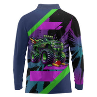 I Crushed 100 Days of School Monster Truck Long Sleeve Polo Shirt 100th Day Boys - Retro Radiant Pattern