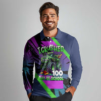 I Crushed 100 Days of School Monster Truck Long Sleeve Polo Shirt 100th Day Boys - Retro Radiant Pattern