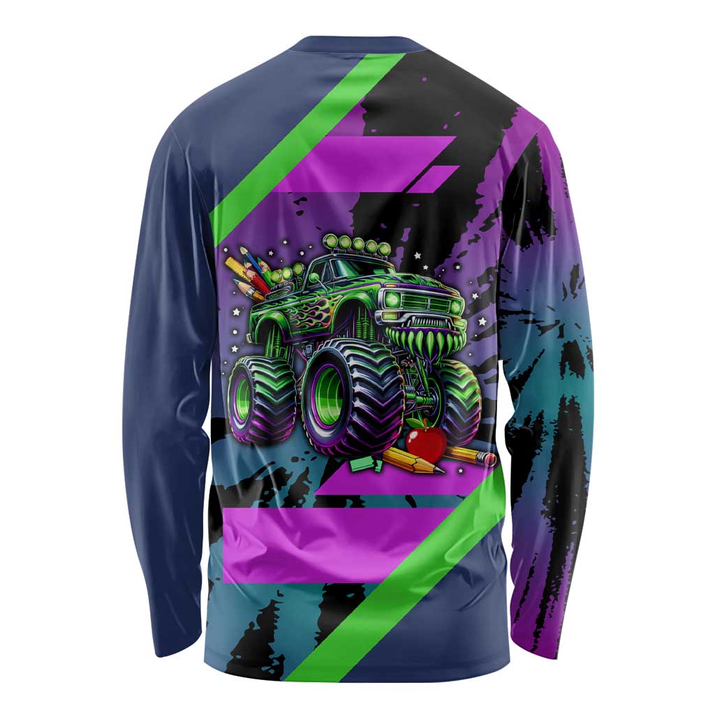 I Crushed 100 Days of School Monster Truck Long Sleeve Shirt 100th Day Boys - Retro Radiant Pattern