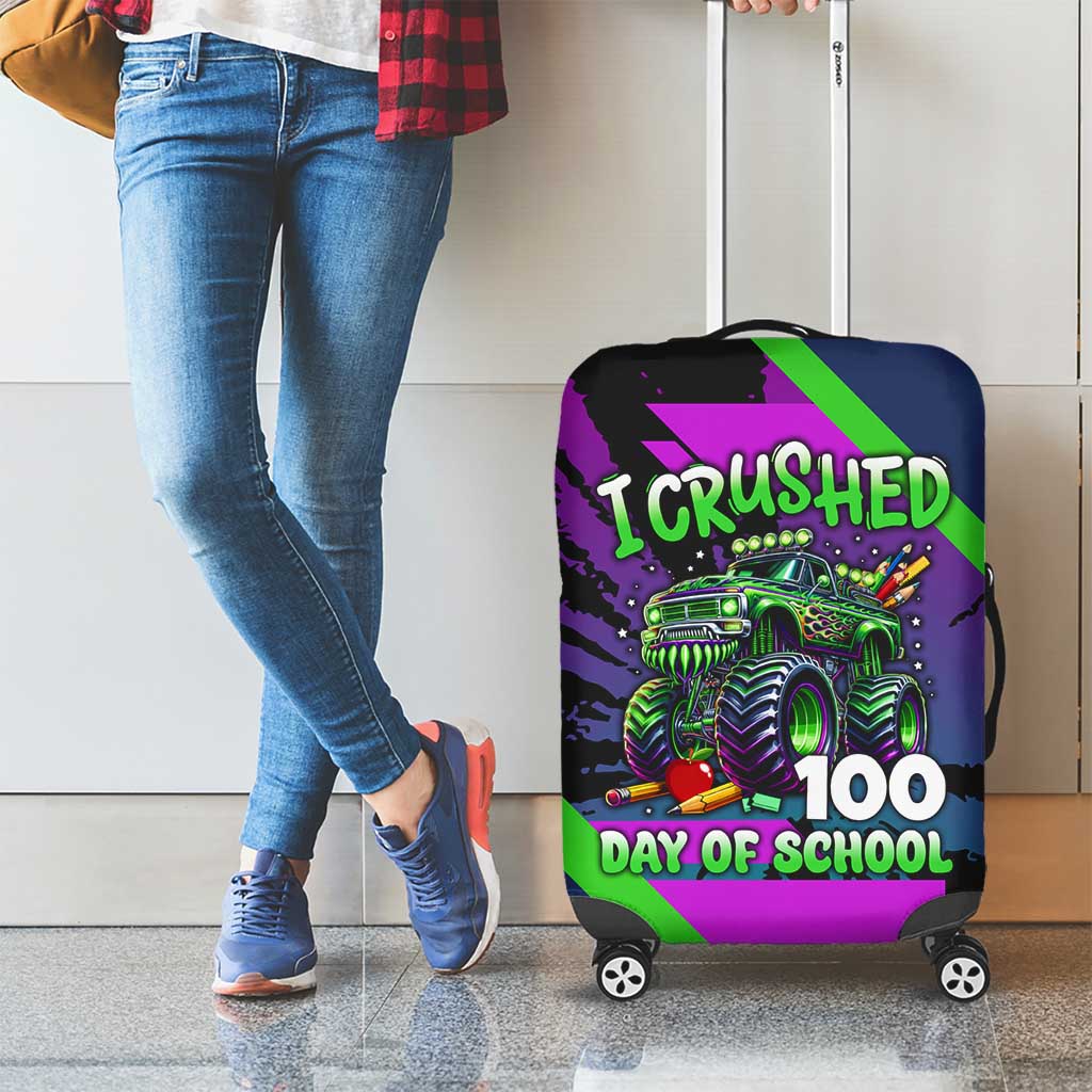 I Crushed 100 Days of School Monster Truck Luggage Cover 100th Day Boys - Retro Radiant Pattern