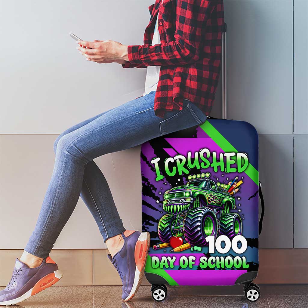 I Crushed 100 Days of School Monster Truck Luggage Cover 100th Day Boys - Retro Radiant Pattern