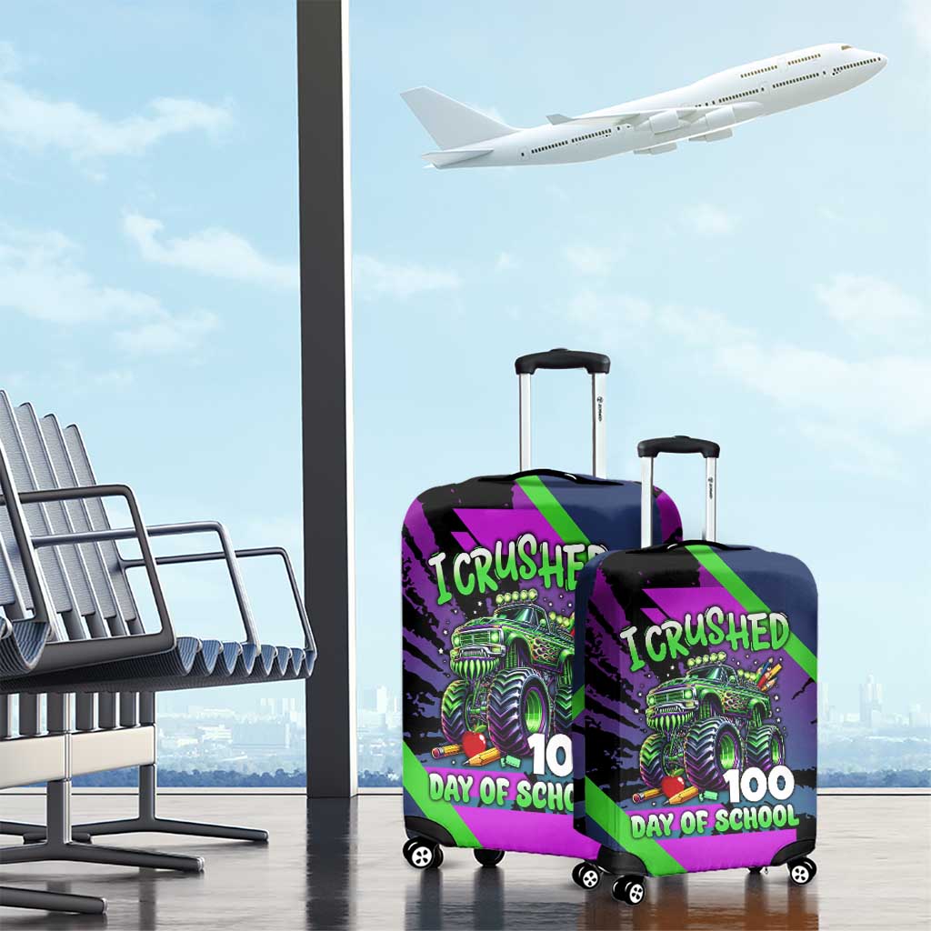 I Crushed 100 Days of School Monster Truck Luggage Cover 100th Day Boys - Retro Radiant Pattern