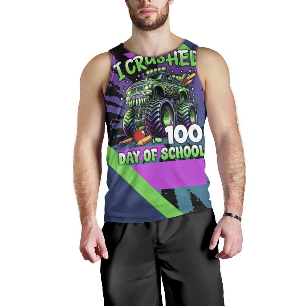 I Crushed 100 Days of School Monster Truck Men Tank Top 100th Day Boys - Retro Radiant Pattern