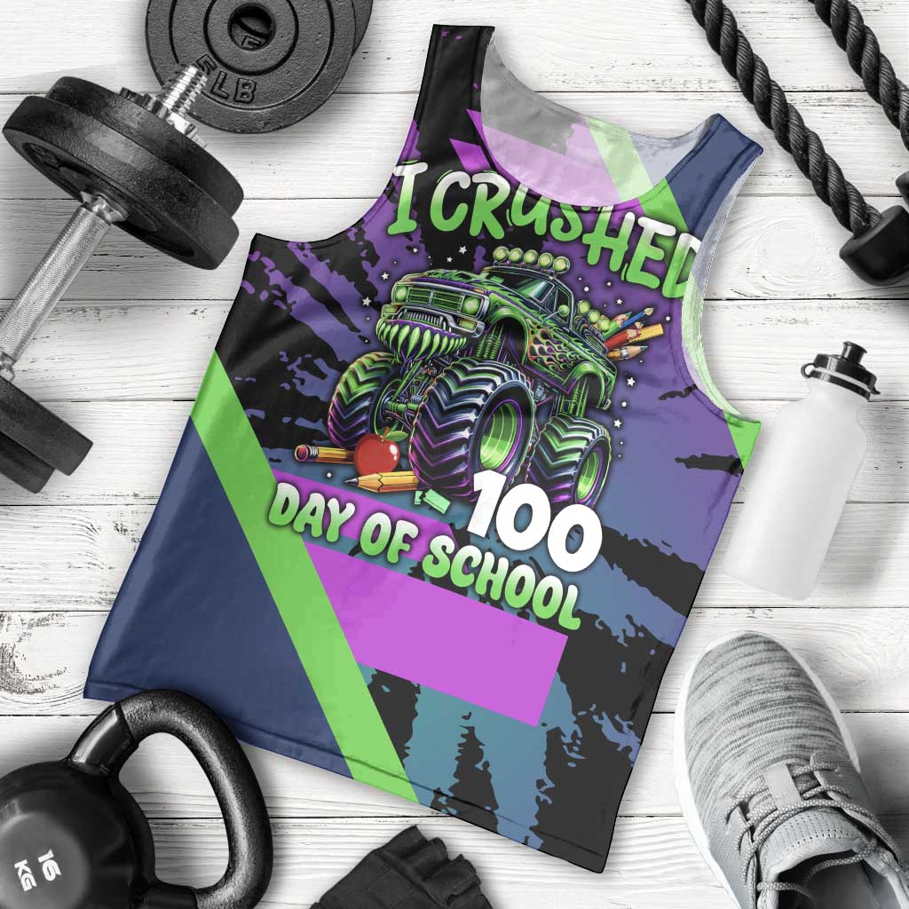I Crushed 100 Days of School Monster Truck Men Tank Top 100th Day Boys - Retro Radiant Pattern
