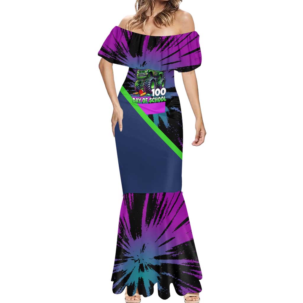 I Crushed 100 Days of School Monster Truck Mermaid Dress 100th Day Boys - Retro Radiant Pattern