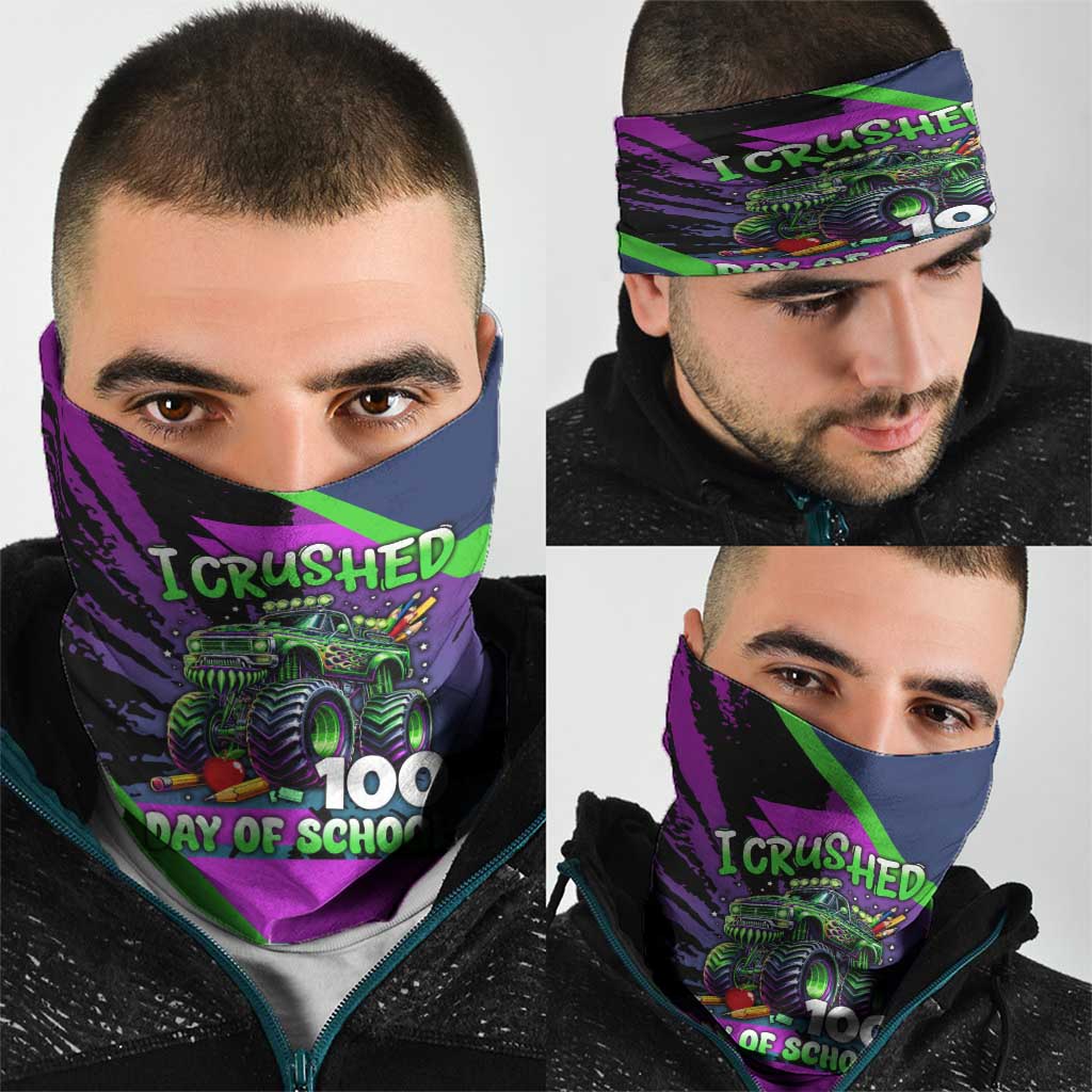 I Crushed 100 Days of School Monster Truck Neck Gaiter 100th Day Boys - Retro Radiant Pattern