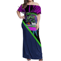 I Crushed 100 Days of School Monster Truck Off Shoulder Maxi Dress 100th Day Boys - Retro Radiant Pattern