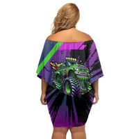 I Crushed 100 Days of School Monster Truck Off Shoulder Short Dress 100th Day Boys - Retro Radiant Pattern