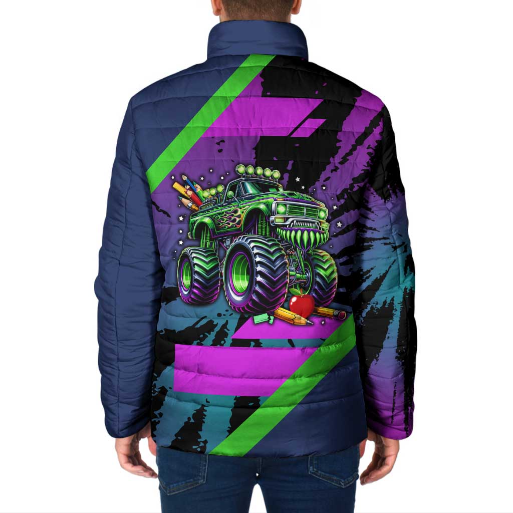 I Crushed 100 Days of School Monster Truck Padded Jacket 100th Day Boys - Retro Radiant Pattern