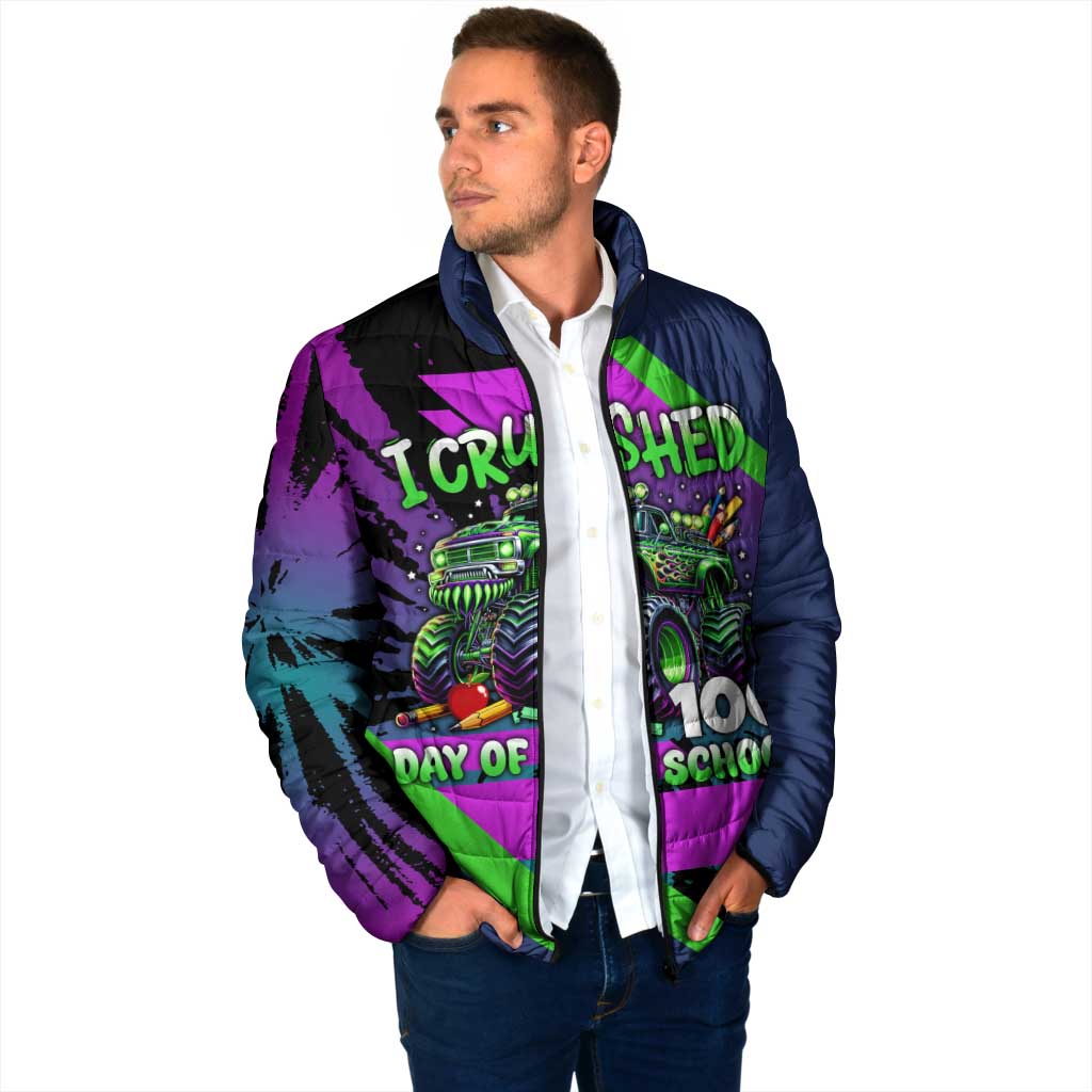 I Crushed 100 Days of School Monster Truck Padded Jacket 100th Day Boys - Retro Radiant Pattern