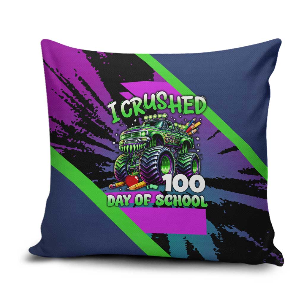 I Crushed 100 Days of School Monster Truck Pillow Cover 100th Day Boys - Retro Radiant Pattern