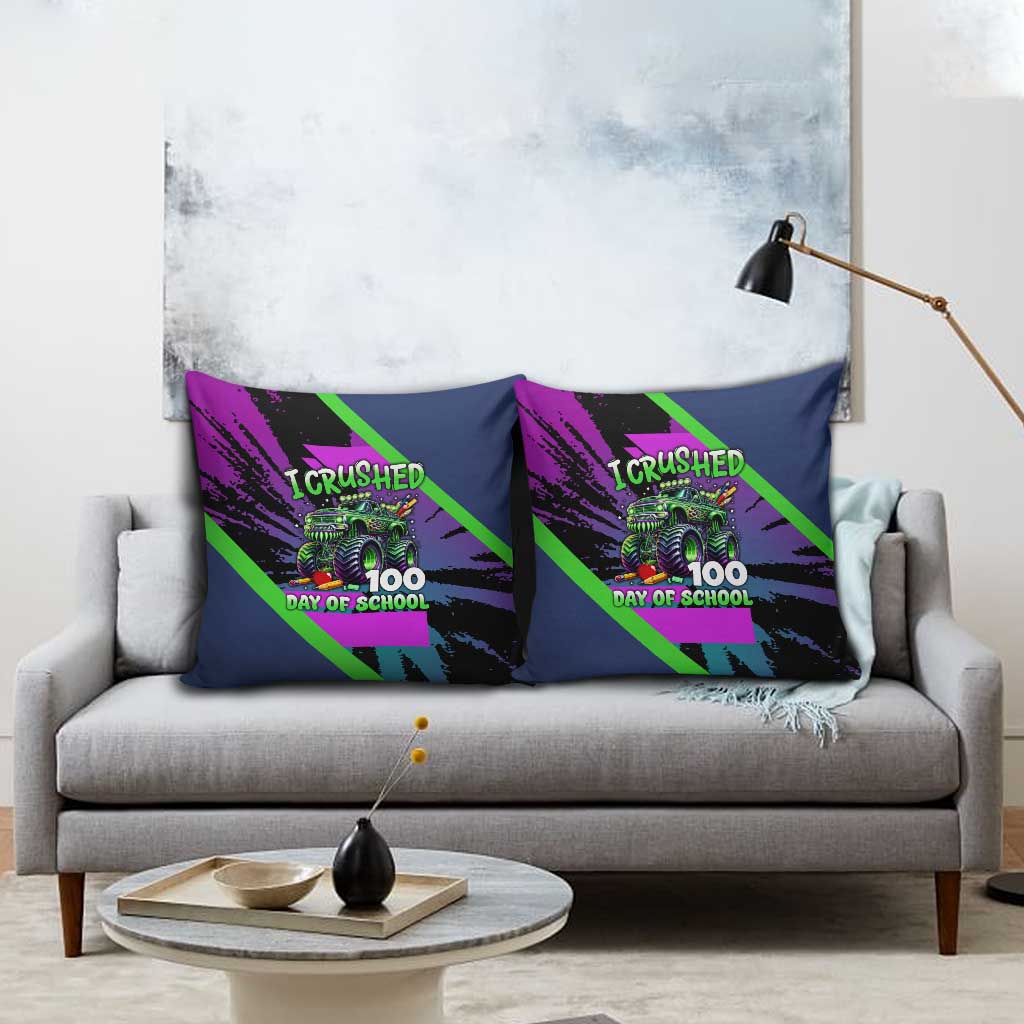 I Crushed 100 Days of School Monster Truck Pillow Cover 100th Day Boys - Retro Radiant Pattern
