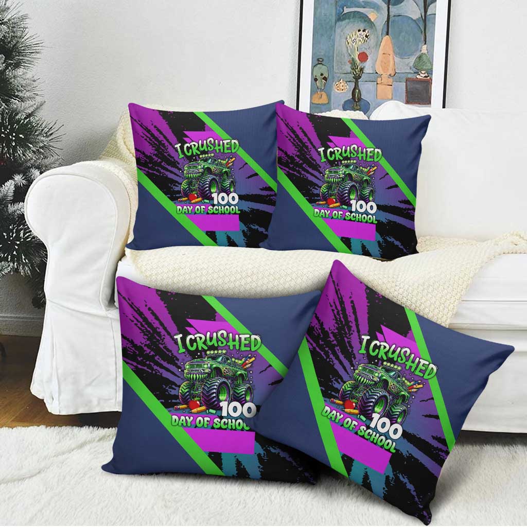 I Crushed 100 Days of School Monster Truck Pillow Cover 100th Day Boys - Retro Radiant Pattern