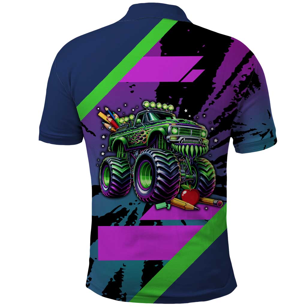I Crushed 100 Days of School Monster Truck Polo Shirt 100th Day Boys - Retro Radiant Pattern