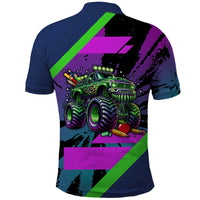 I Crushed 100 Days of School Monster Truck Polo Shirt 100th Day Boys - Retro Radiant Pattern
