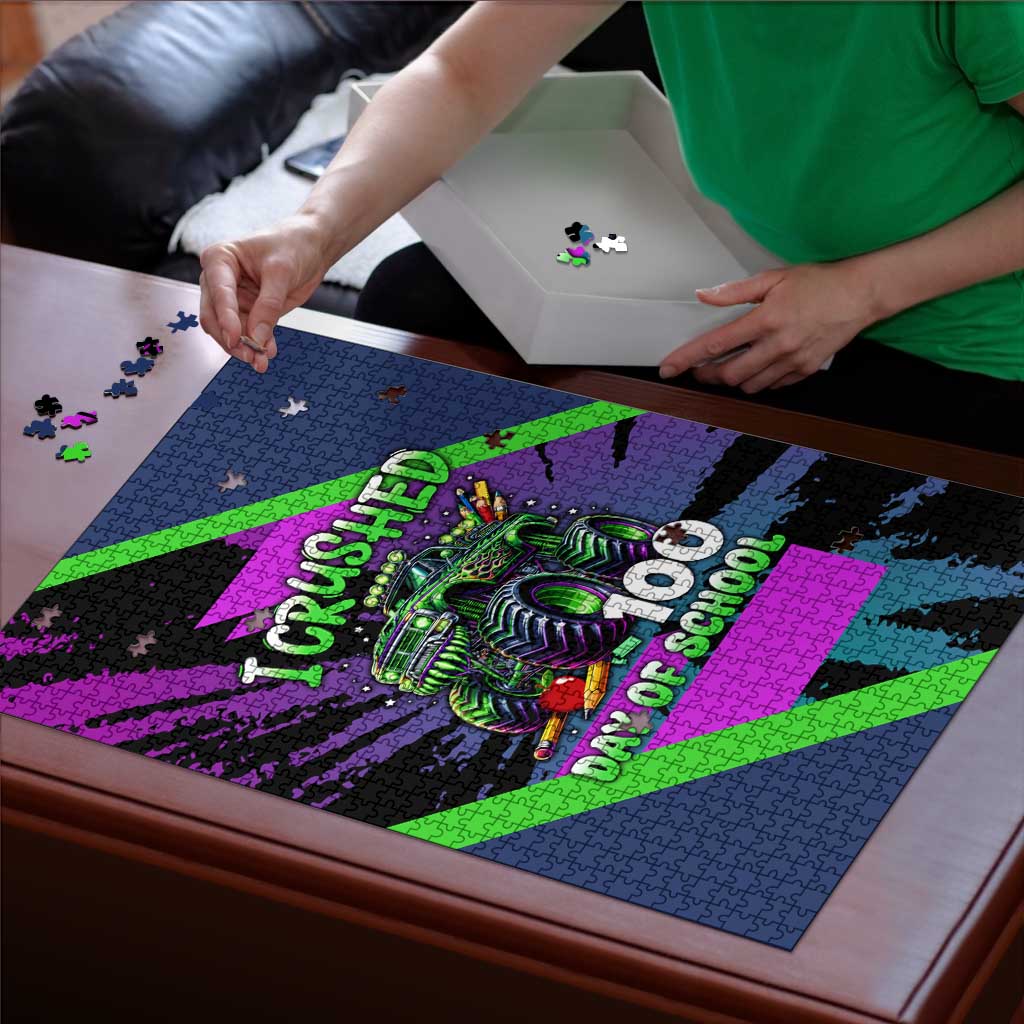 I Crushed 100 Days of School Monster Truck Puzzle 100th Day Boys - Retro Radiant Pattern