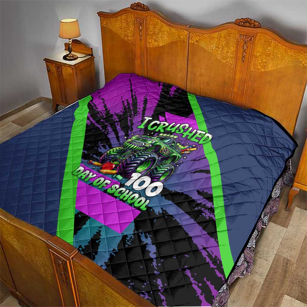 I Crushed 100 Days of School Monster Truck Quilt 100th Day Boys - Retro Radiant Pattern
