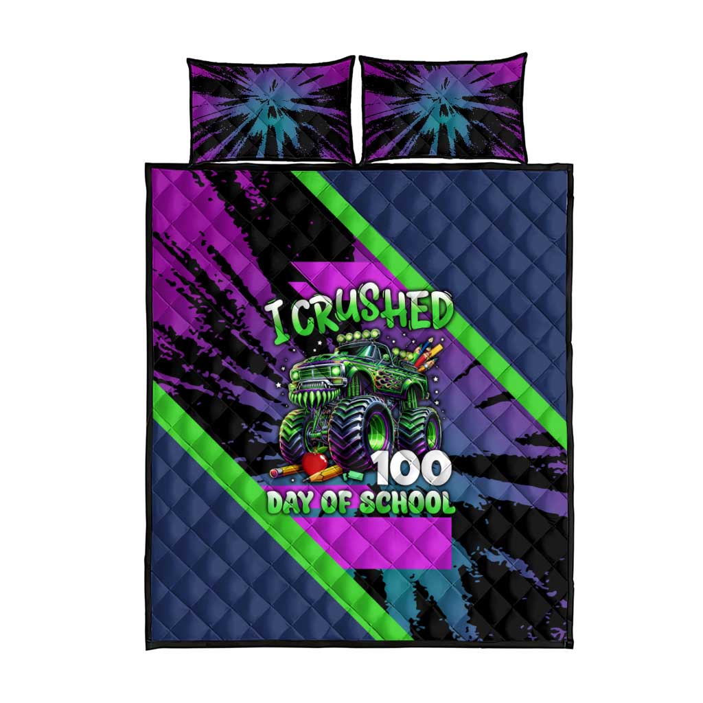 I Crushed 100 Days of School Monster Truck Quilt Bed Set 100th Day Boys - Retro Radiant Pattern