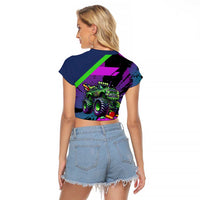 I Crushed 100 Days of School Monster Truck Raglan Cropped T Shirt 100th Day Boys - Retro Radiant Pattern