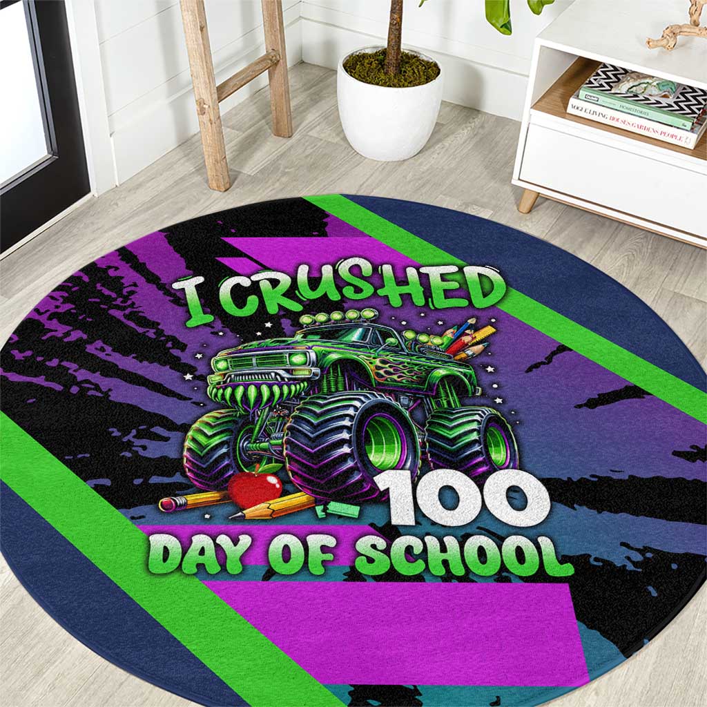 I Crushed 100 Days of School Monster Truck Round Carpet 100th Day Boys - Retro Radiant Pattern