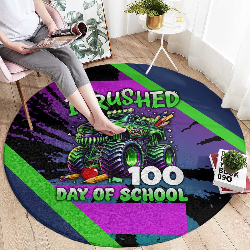 I Crushed 100 Days of School Monster Truck Round Carpet 100th Day Boys - Retro Radiant Pattern