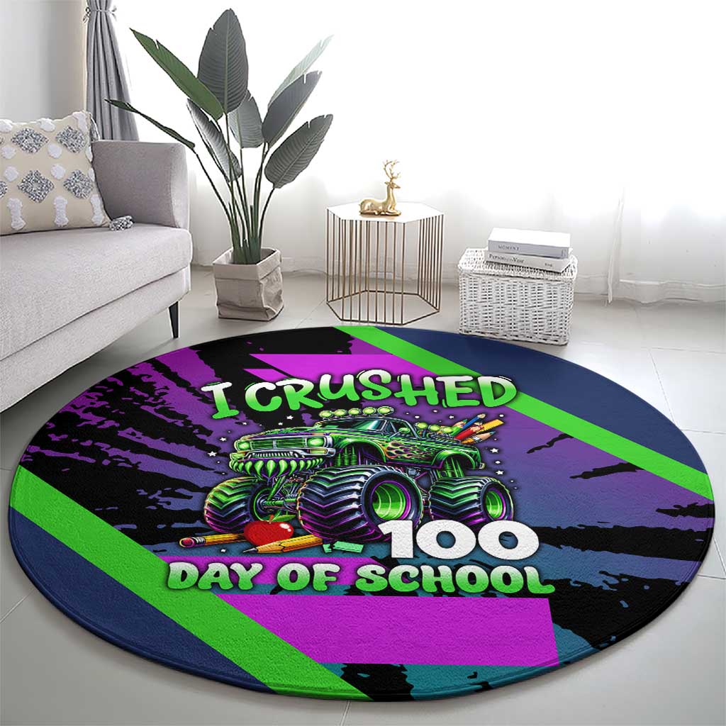 I Crushed 100 Days of School Monster Truck Round Carpet 100th Day Boys - Retro Radiant Pattern
