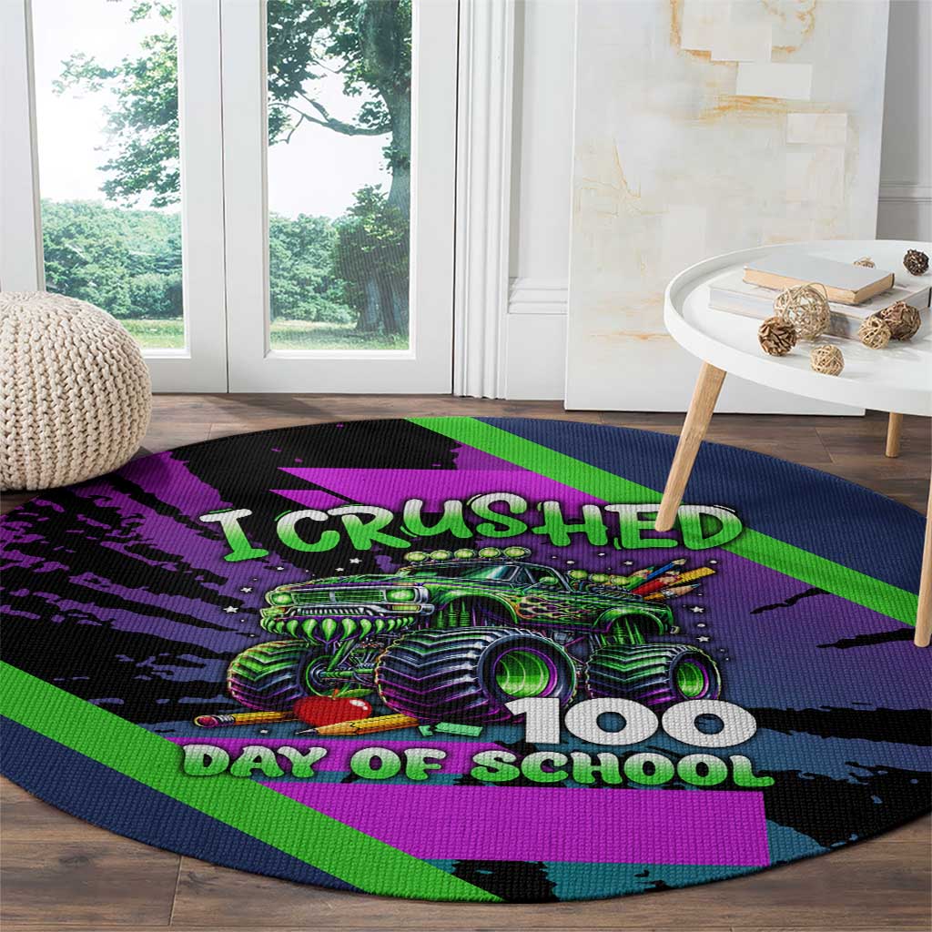 I Crushed 100 Days of School Monster Truck Round Carpet 100th Day Boys - Retro Radiant Pattern