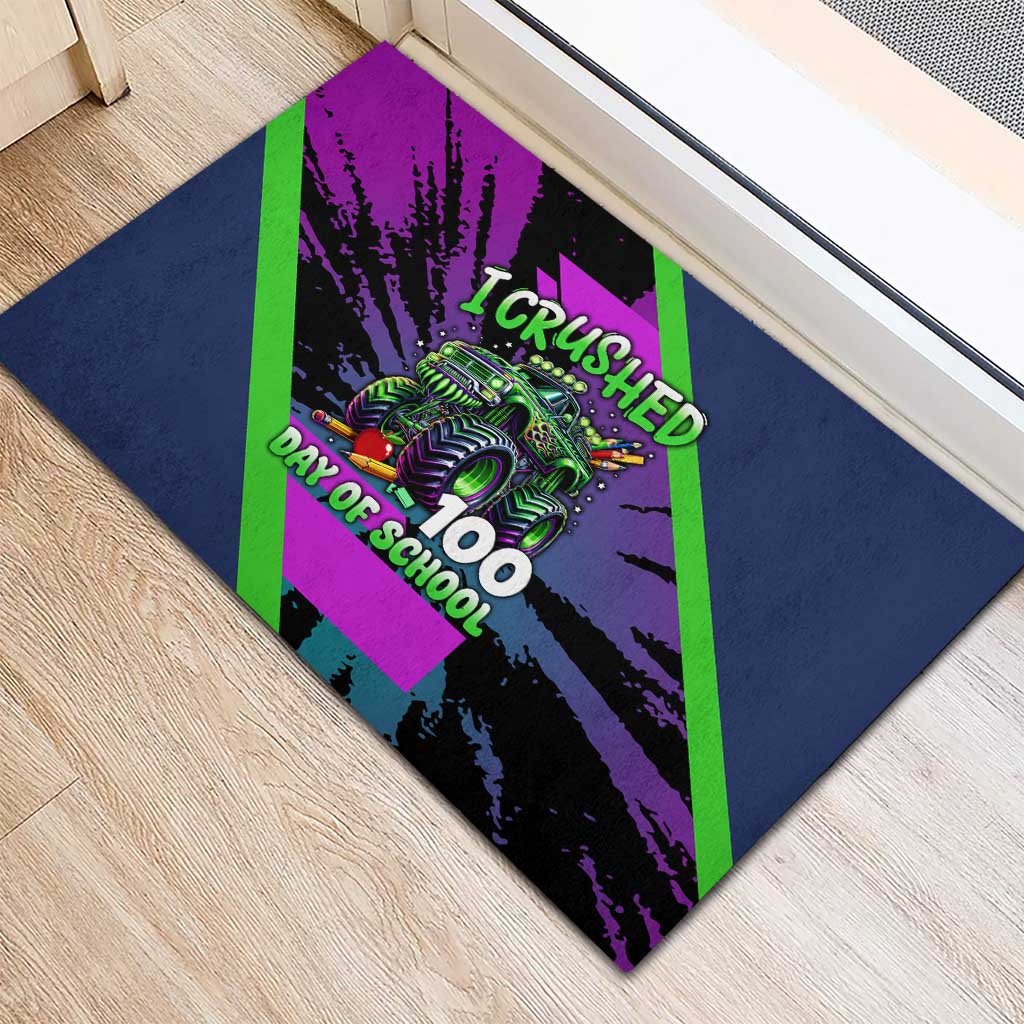 I Crushed 100 Days of School Monster Truck Rubber Doormat 100th Day Boys - Retro Radiant Pattern