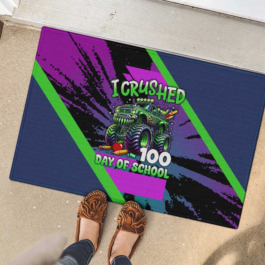 I Crushed 100 Days of School Monster Truck Rubber Doormat 100th Day Boys - Retro Radiant Pattern