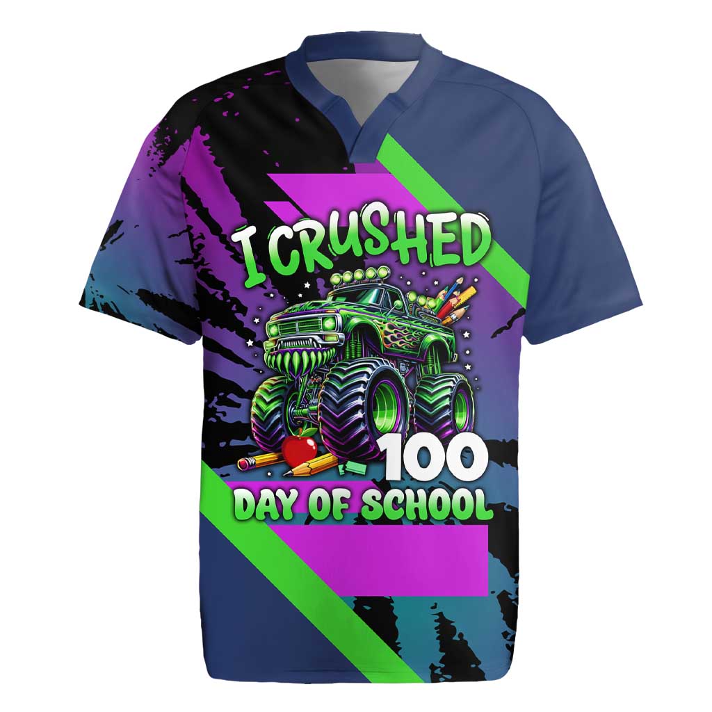 I Crushed 100 Days of School Monster Truck Rugby Jersey 100th Day Boys - Retro Radiant Pattern