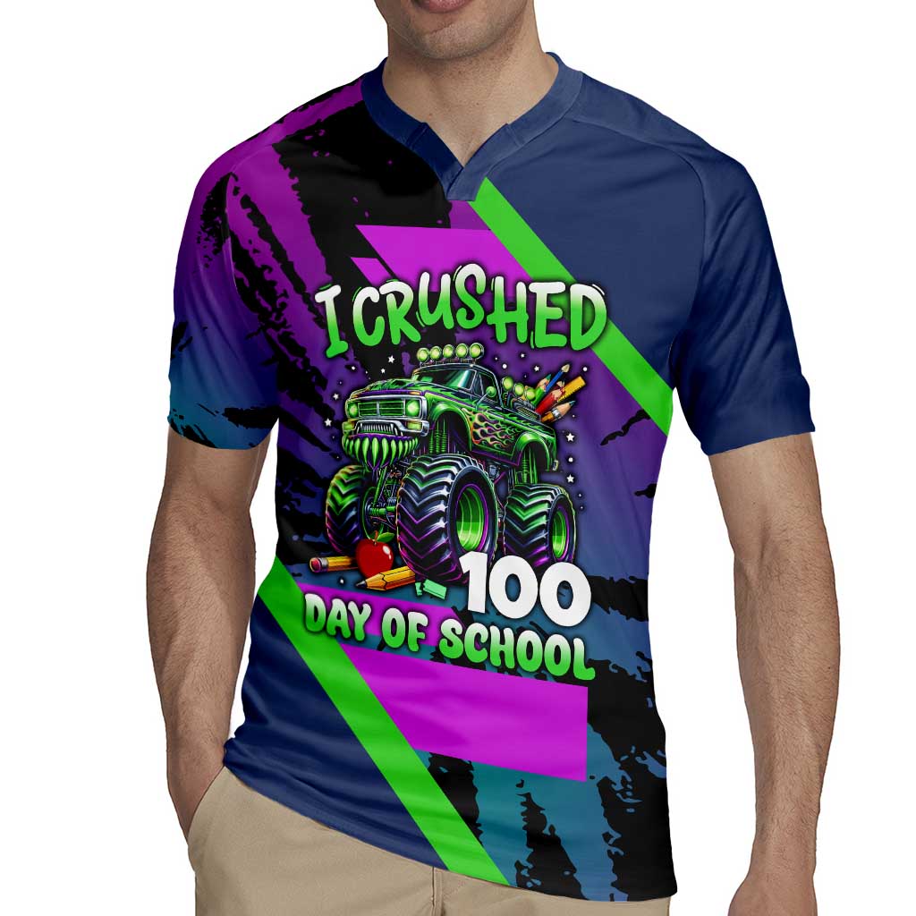 I Crushed 100 Days of School Monster Truck Rugby Jersey 100th Day Boys - Retro Radiant Pattern