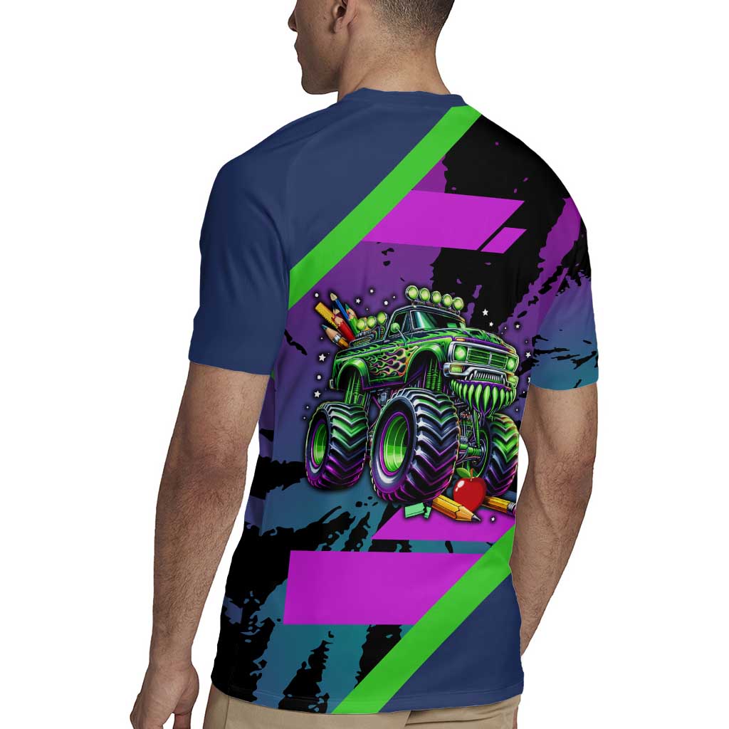 I Crushed 100 Days of School Monster Truck Rugby Jersey 100th Day Boys - Retro Radiant Pattern