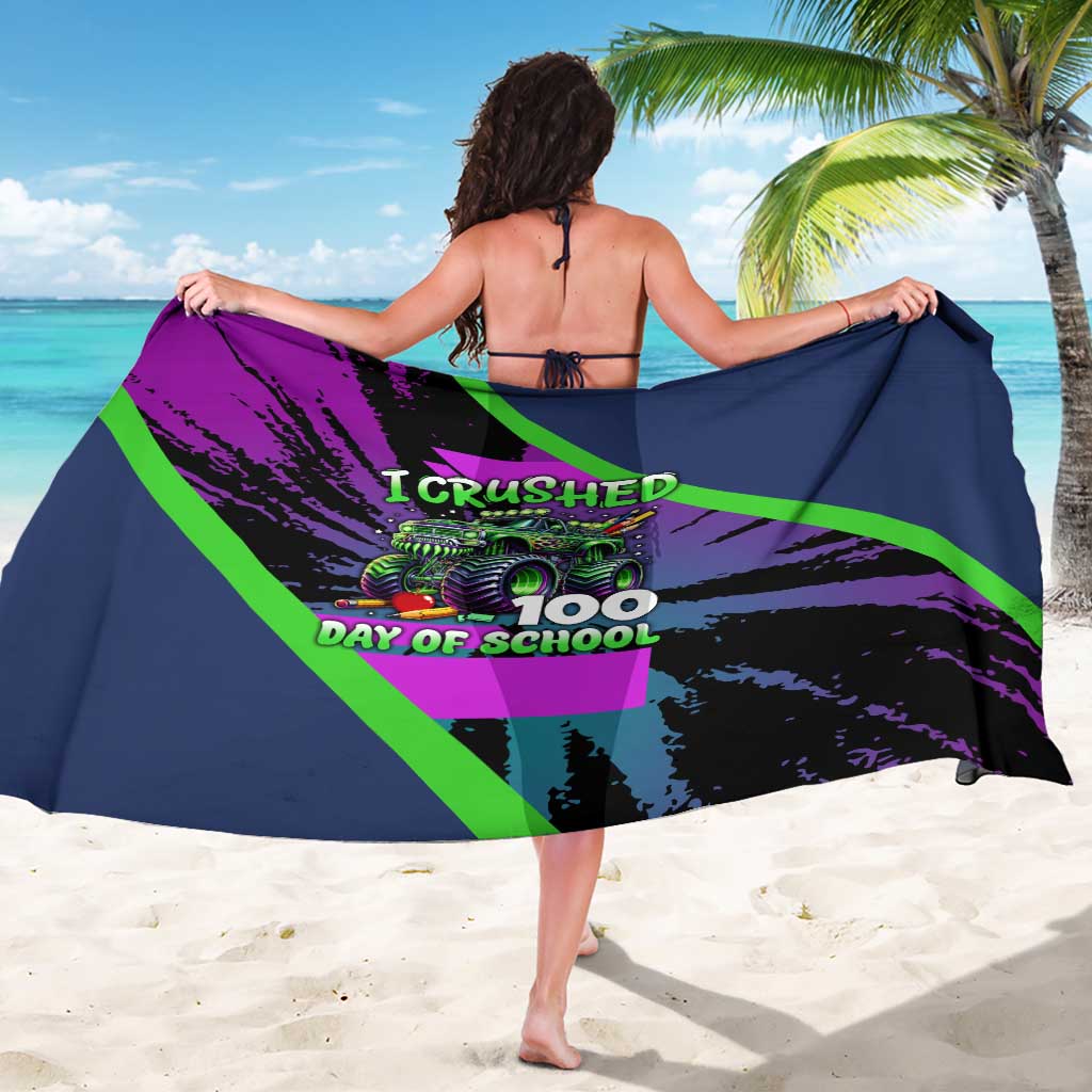 I Crushed 100 Days of School Monster Truck Sarong 100th Day Boys - Retro Radiant Pattern